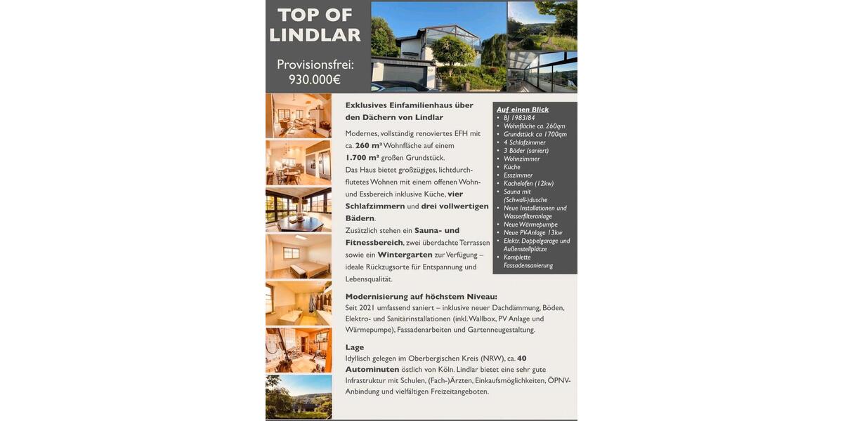 Einfamilienhaus Lindlar - 7 Zimmer, 260 m&sup2;, 930.000&euro; | Angebot:26998590