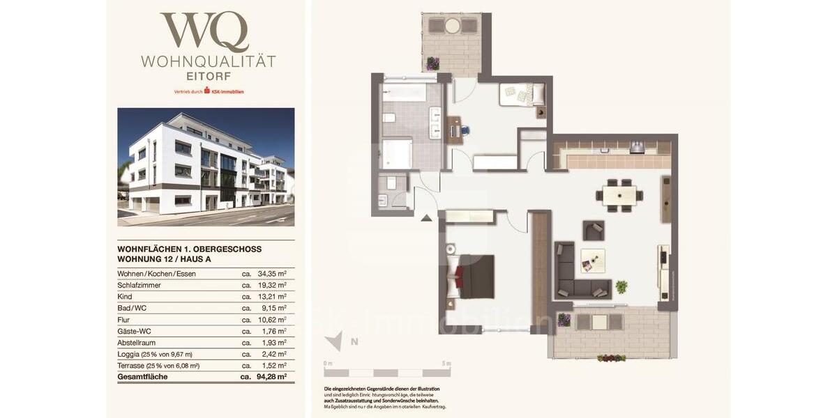 Etagenwohnung Eitorf - 3 Zimmer, 94 m&sup2;, 1.175&euro; | Angebot:25990256