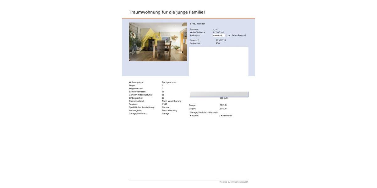 Dachgeschoßwohnung Wenden - 5 Zimmer, 119 m&sup2;, 1.000&euro; | Angebot:27593446