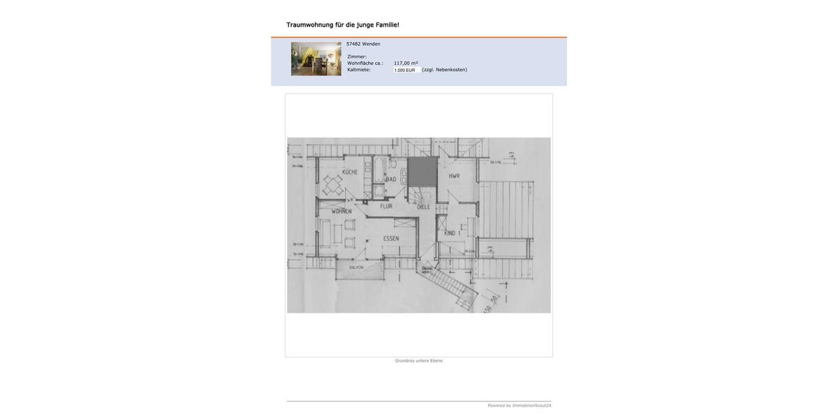 Dachgeschoßwohnung Wenden - 5 Zimmer, 119 m&sup2;, 1.000&euro; | Angebot:27593446