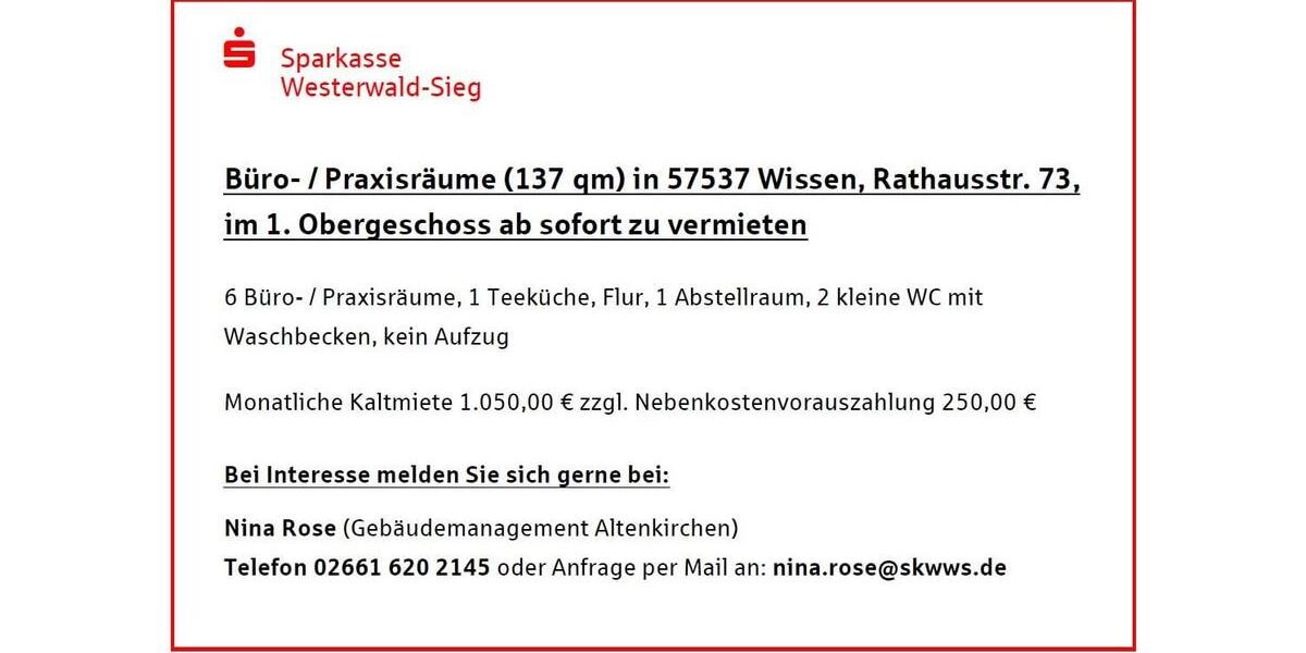 Gewerbeobjekt Wissen - 1.050&euro; | Angebot:22986574