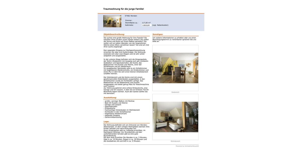 Dachgeschoßwohnung Wenden - 5 Zimmer, 119 m&sup2;, 1.000&euro; | Angebot:27593446